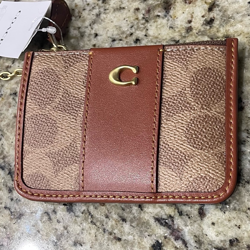 Coach Slim Card Case in Brass and Tan/Caramel